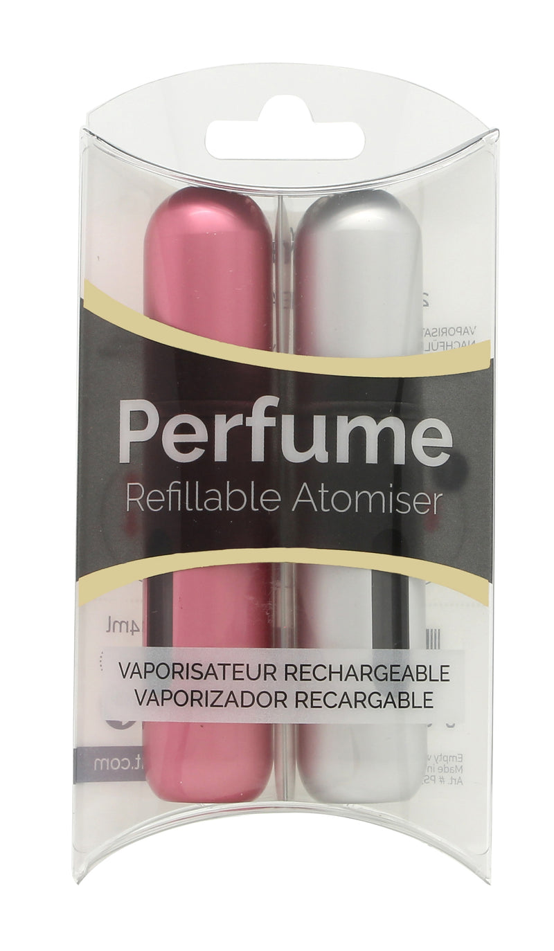 Pressit Refillable Perfume Atomiser Duo Pack - Silver & Pink