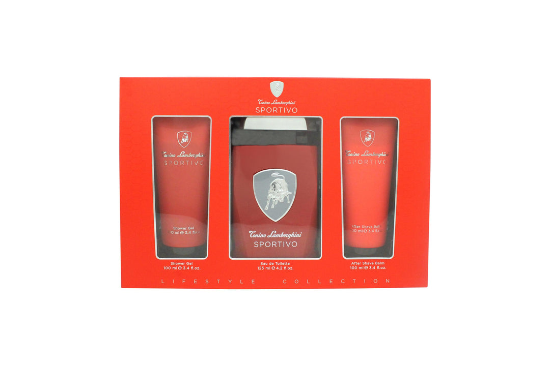 Lamborghini Sportivo Gift Set 125ml EDT Spray + 100ml Shower Gel + 100ml Aftershave Balm