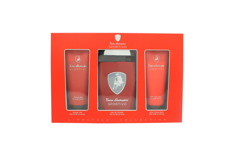 Lamborghini Sportivo Gift Set 125ml EDT Spray + 100ml Shower Gel + 100ml Aftershave Balm