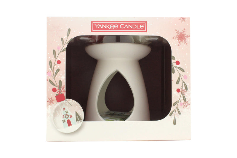 Yankee Candle Wax Melt Warmer Gift Set Ceramic Wax Melt Burner + 3 x 28g Wax Melts (Snow Globe Wonderland, Snowflake Kisses and Peppermint Pinwheels)