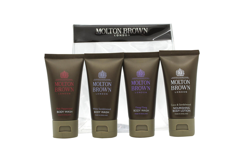 Molton Brown Presentset 30ml Coco & Sandalwood Kroppslotion + 30ml Ylang-Ylang Kroppstvål + 30ml White Sandalwood Kroppstvål + 30ml Pink Pepperpod Kroppstvål