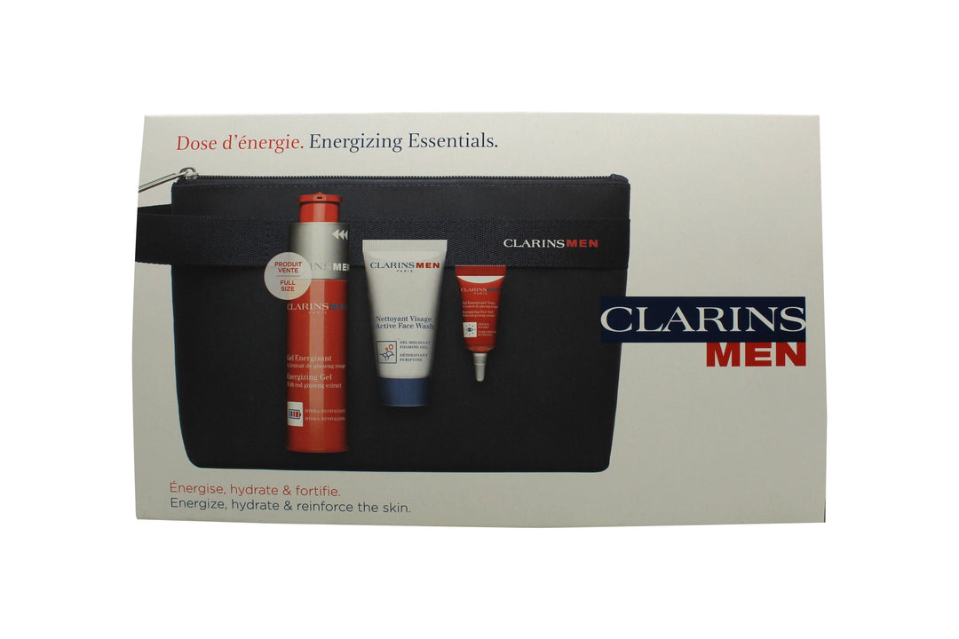 Clarins Men Presentset 50ml Energizing Gel + 3ml Energizing Eye Gel + 30ml Active Face Wash + Väska