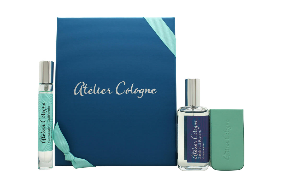 Atelier Cologne Presentset 30ml Patchouli Riviera Cologne Absolue (Pure Perfume) + 10ml Clementine California Cologne Absolue (Pure Perfume) + Leather Case