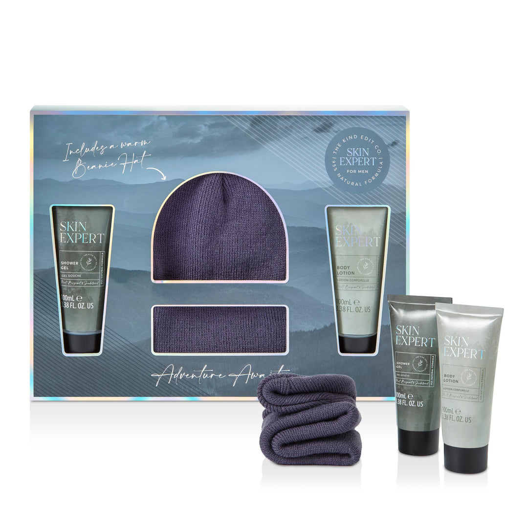 The Kind Edit Co. Skin Expert Beanie Gift Set 100ml Shower Gel + 100ml Body Lotion + Beanie Hat