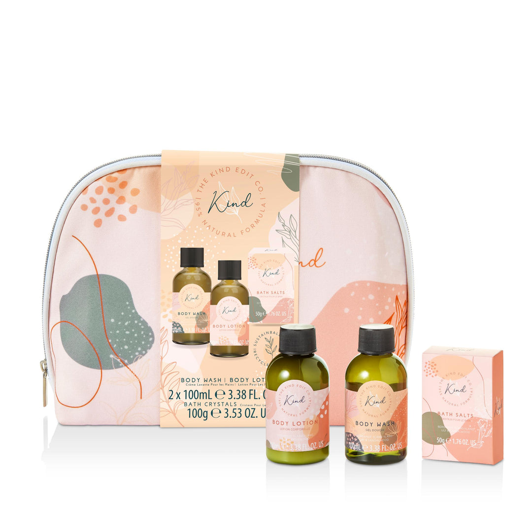 The Kind Edit Co. Kind Cosmetic Bag Gift Set 100ml Body Wash + 100ml Body Lotion + 50g Bath Salts + Cosmetic Bag