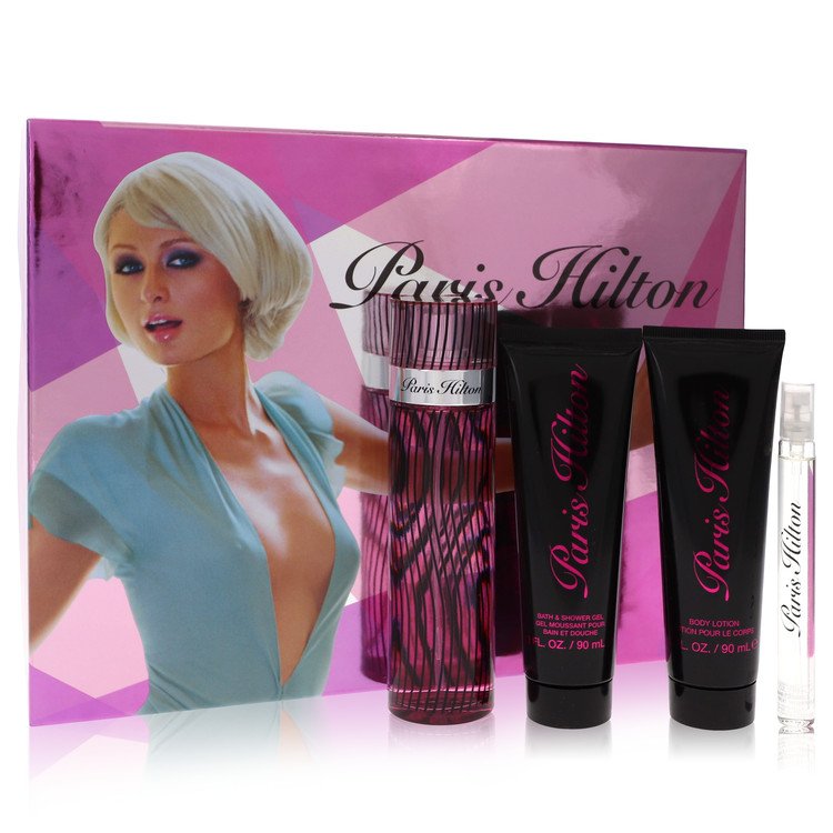 Paris Hilton by Paris Hilton Gift Set -- 3.4 oz Eau De Parfum Spray + 3 oz Body Lotion + 3 oz Shower Gel + .34 oz  Mini EDP Spray for Women