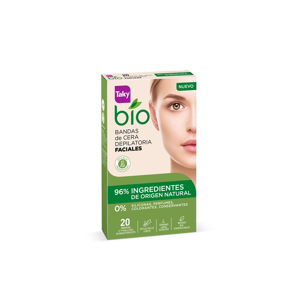 BIO NATURAL 0% bandas de cera faciales depilatorias 20 uds