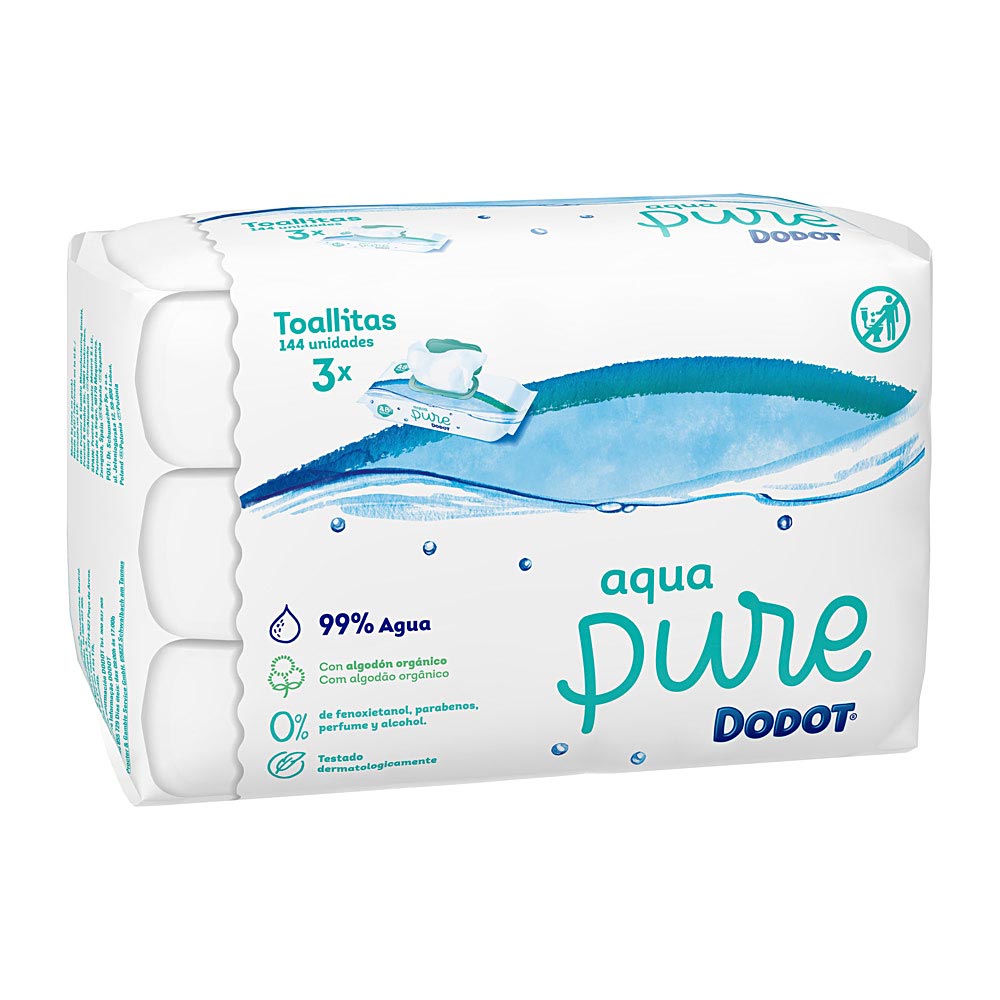 DODOT PURE 99% agua toallitas húmedas 144 uds