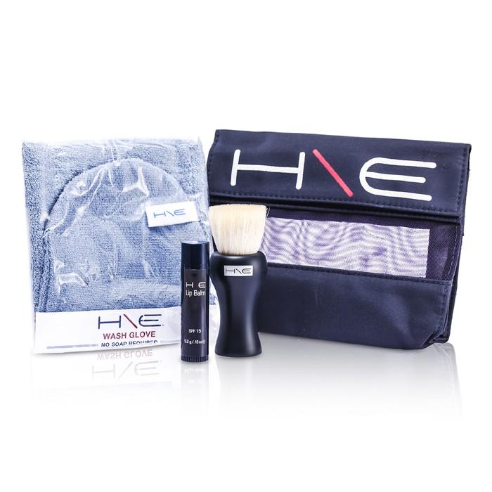 H\e Minerals Kit: Lip Balm Spf 15 + Facial Brush + Wash Glove + Bag - 3pcs+1bag