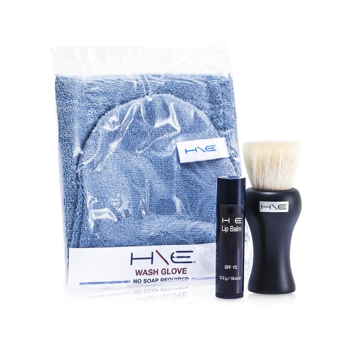 H\e Minerals Kit: Lip Balm Spf 15 + Facial Brush + Wash Glove + Bag - 3pcs+1bag