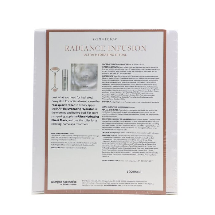 Radiance Infusion Ultra Hydrating Ritual Set: Ha Rejuvenating Hydrator 28.4g + Ultra Hydrating Sheet Mask 2pcs + Rose Quartz Roller - 4pcs