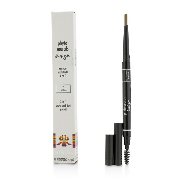 Phyto Sourcils Design 3 In 1 Brow Architect Pencil - # 2 Chatain - 2x0.2g/0.007oz