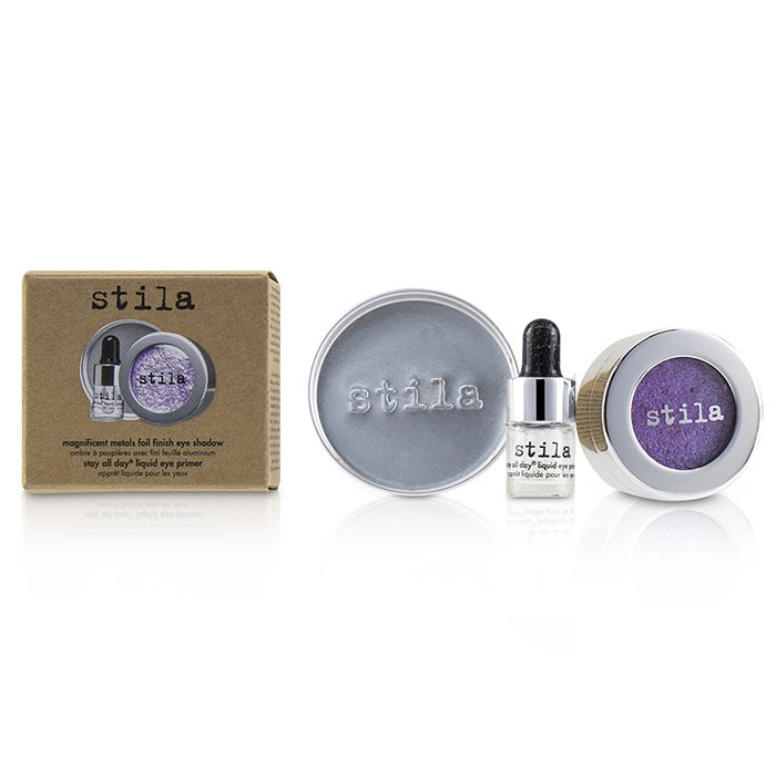 Magnificent Metals Foil Finish Eye Shadow With Mini Stay All Day Liquid Eye Primer - # Metallic Violet - 2pcs