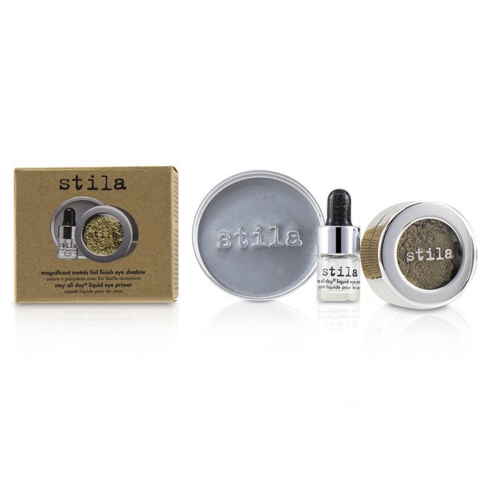 Magnificent Metals Foil Finish Eye Shadow With Mini Stay All Day Liquid Eye Primer - Vintage Black Gold - 2pcs