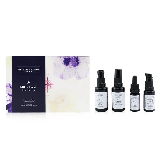 & Edible Beauty On The Fly Travel Mini Kit: Cleansing Milk 15ml+ Toner Mist 30ml+ Ageless Serum 10ml+ Hydrating Lotion 15ml - 4pcs