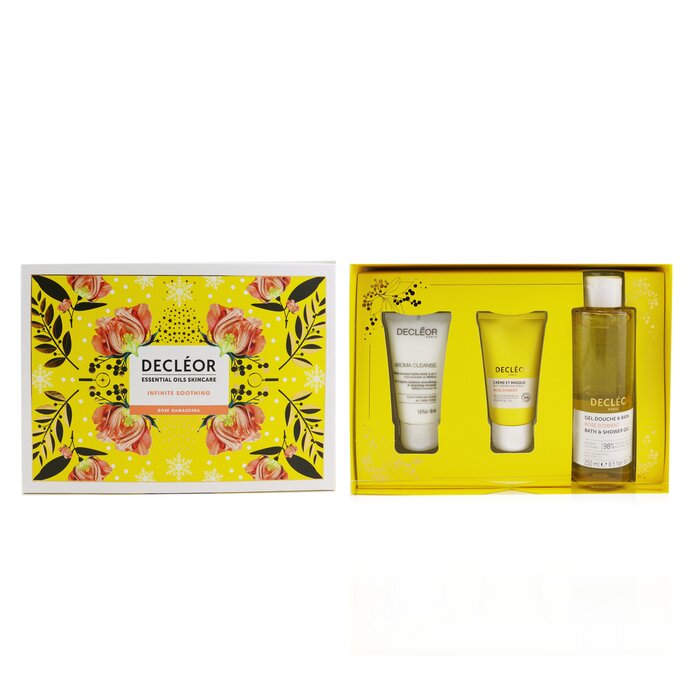 Infinite Soothing Rose Damascena Skincare Set: Aroma Cleanse Cleansing Mousse+ Day Cream & Mask+ Bath & Shower Gel - 3pcs