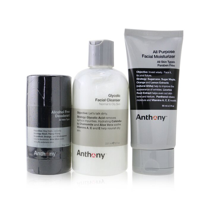 Basic Kit With Alcohol Free Deodorant: Cleanser 237ml + Moisturizer 90ml + Deodorant 70g - 3pcs