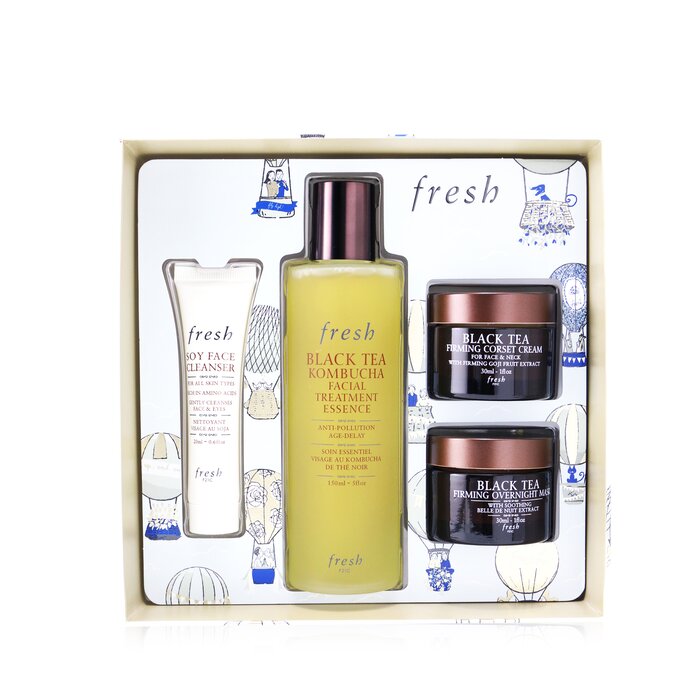 Black Tea Firming Beauty Bundle Set: Soy Face Cleanser - 20ml/0.6oz + Black Tea Kombucha Facial Treatment Essence - 150ml/5oz +  Black Tea Firming