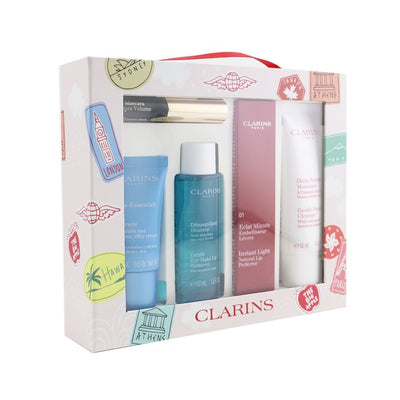 Clarins With Love From Suitcase Set (1x Eclat Minute Instant Light Natural Lip Perfector 01, 1x Gentle Foaming Cleanser, 1x Gentle Eye Makeup