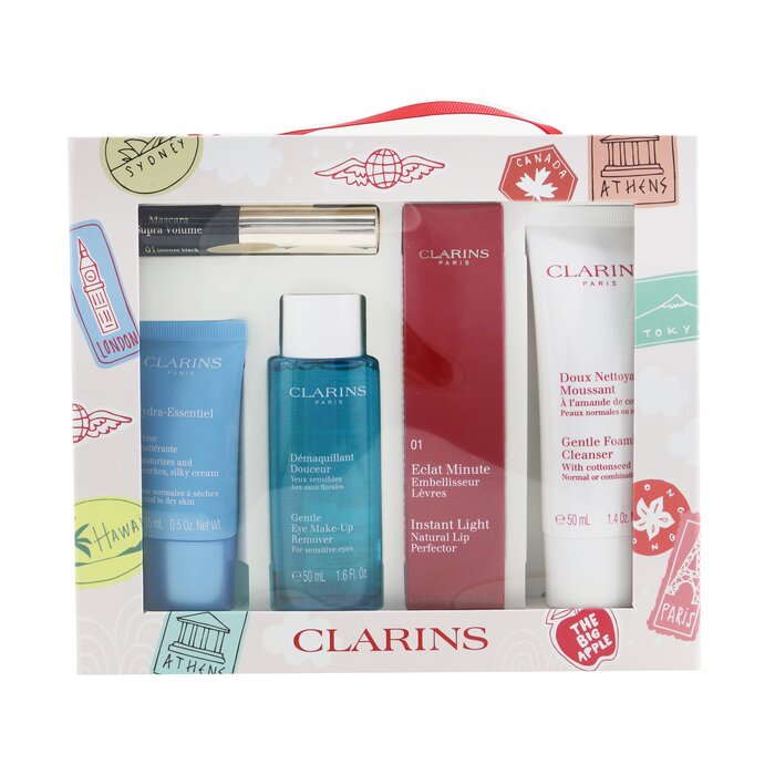 Clarins With Love From Suitcase Set (1x Eclat Minute Instant Light Natural Lip Perfector 01, 1x Gentle Foaming Cleanser, 1x Gentle Eye Makeup