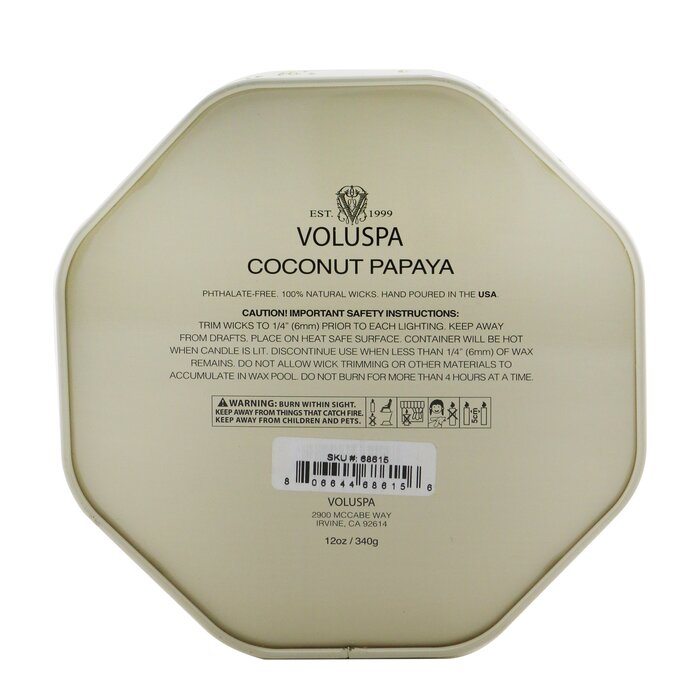 3 Wick Octagon Tin Candle - Coconut Papaya - 340g/12oz