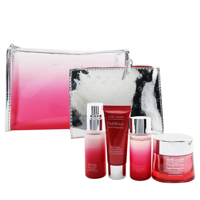 Nutritious Super-pomegranate Reveal A Rosy Radiance Set: Moisture Creme+ Milky Lotion Light+ Lotion+ Cleansing Foam ... - 4pcs+2bags