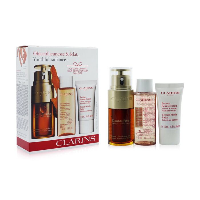 Youthful Radiance Set: Double Serum 30ml+ Cleansing Micellar Water 50ml+ Beauty Flash Balm 15ml - 3pcs