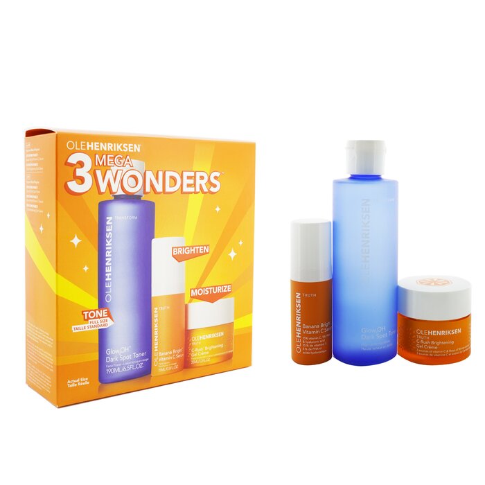 3 Mega Wonders Set: Banana Bright Vitamin C Serum 15ml + Glow2oh Dark Spot Toner 190ml + C-rush Brightening Gel Crème 35ml - 3pcs