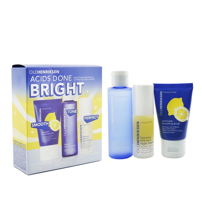 Acids Done Bright Set: Lemonade Smoothing Scrub 30g + Glow2oh Dark Spot Toner 65ml + Dewtopia 20% Acid Night Treatment 15ml - 3pc