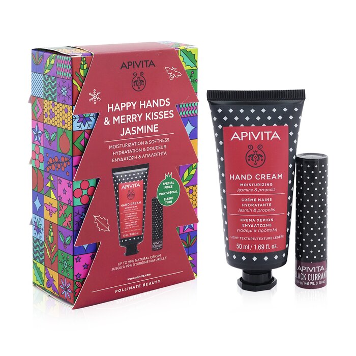 Happy Hands & Merry Kisses Jasmine Set: Hand Cream Jasmine & Propolis 50ml+ Lip Care Black Currant 4.4g - 2pcs