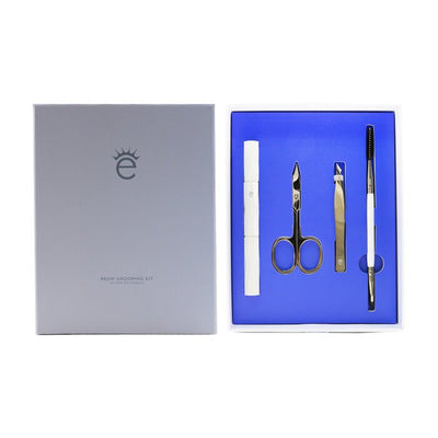 Brow Grooming Kit: Brow Brush & Spoolie + Scissors + Tweezers + Brow Razor + Pouch - 4pcs+1bag