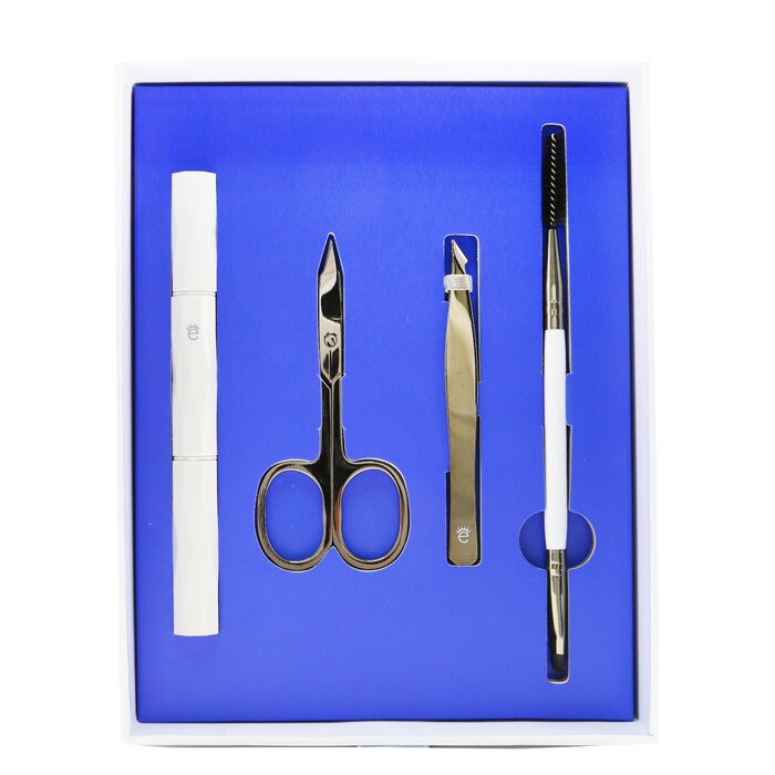 Brow Grooming Kit: Brow Brush & Spoolie + Scissors + Tweezers + Brow Razor + Pouch - 4pcs+1bag