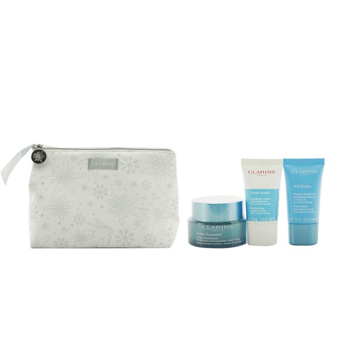 Hydration Collection: Hydra-essentiel Silky Cream 50ml+ Fresh Scrub 15ml+ Sos Hydra Mask 15ml+ Pouch - 3pcs+1pouch