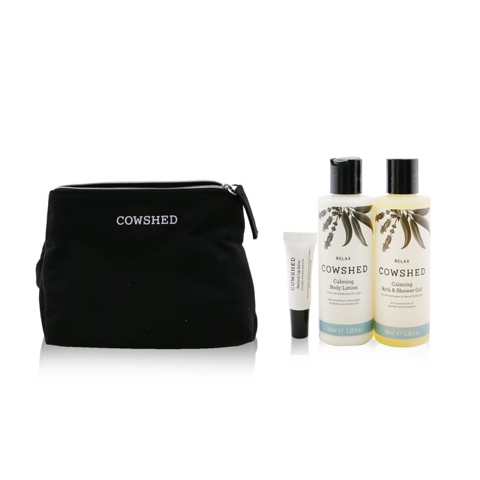 Relax Calming Essentials Set: Natural Lip Balm 5ml+ Bath & Shower Gel 100ml+ Body Lotion 100ml+ Bag - 3pcs+1bag