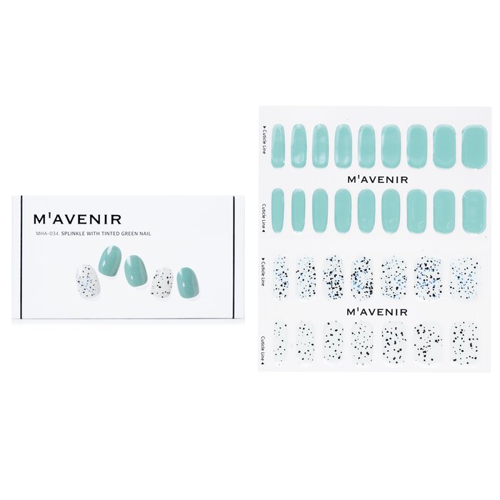 Nail Sticker (blue) - # Splinkle With Tinted Green Nail - 32pcs