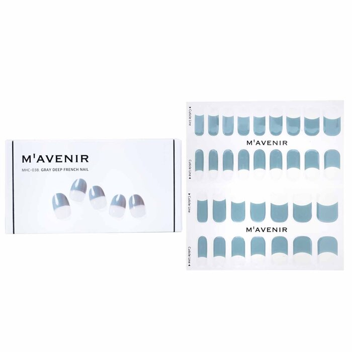 Nail Sticker (blue) - # Gray Deep French Nail - 32pcs