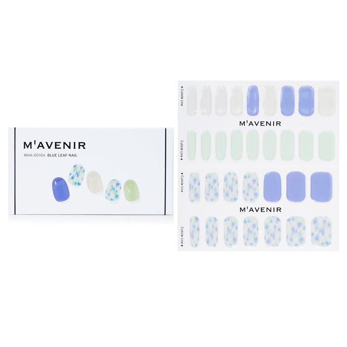 Nail Sticker (blue) - # Blue Leaf Nail - 32pcs