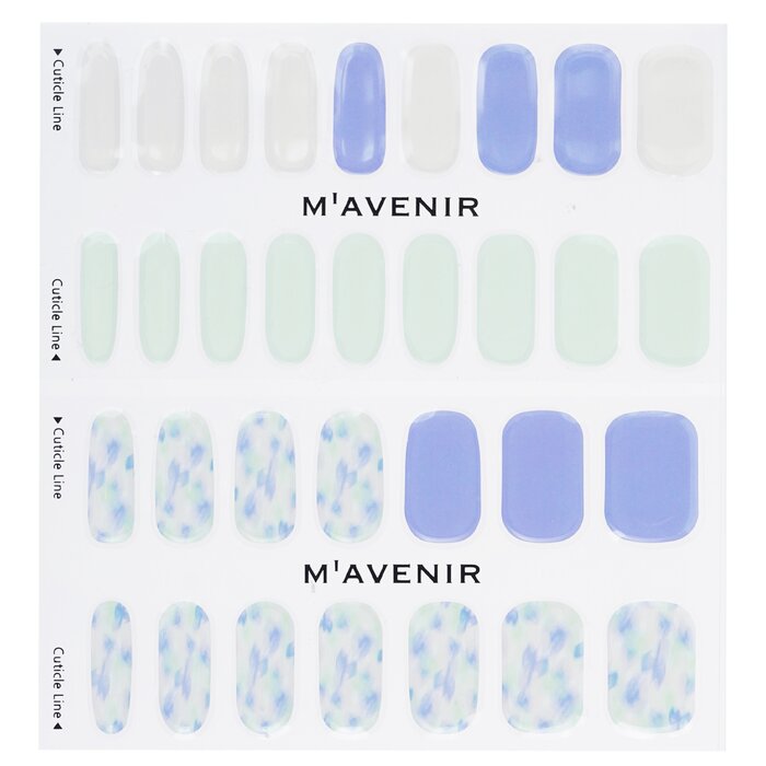 Nail Sticker (blue) - # Blue Leaf Nail - 32pcs