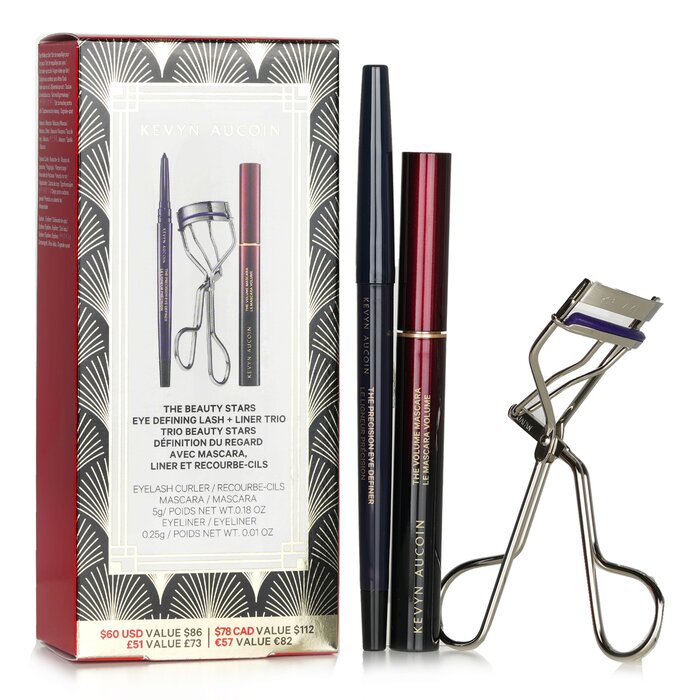 The Beauty Stars: Eye Defining Lash + Liner Trio: 1x Eyelash Curler + 1x Mascara + 1x Eyeliner - 3pcs