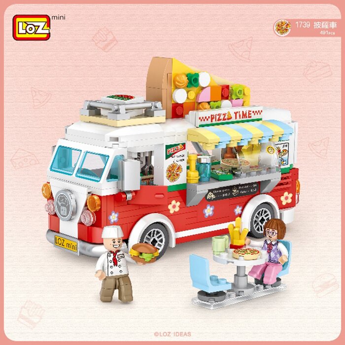 Loz Mini Blocks - Pizza Car - 14 x 18 x 8 cm