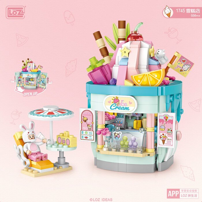 Loz Dream Amusement Park Series - Foldable Ice Cream Shop - 13.5 x 18 x 8cm