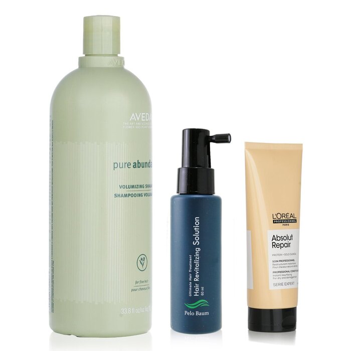 Pelo Baum Hair Revitalizing Solution 60ml + Aveda Volumizing Shampoo 1000ml + L'oreal Resurfacing Conditioner 200ml - 3pcs