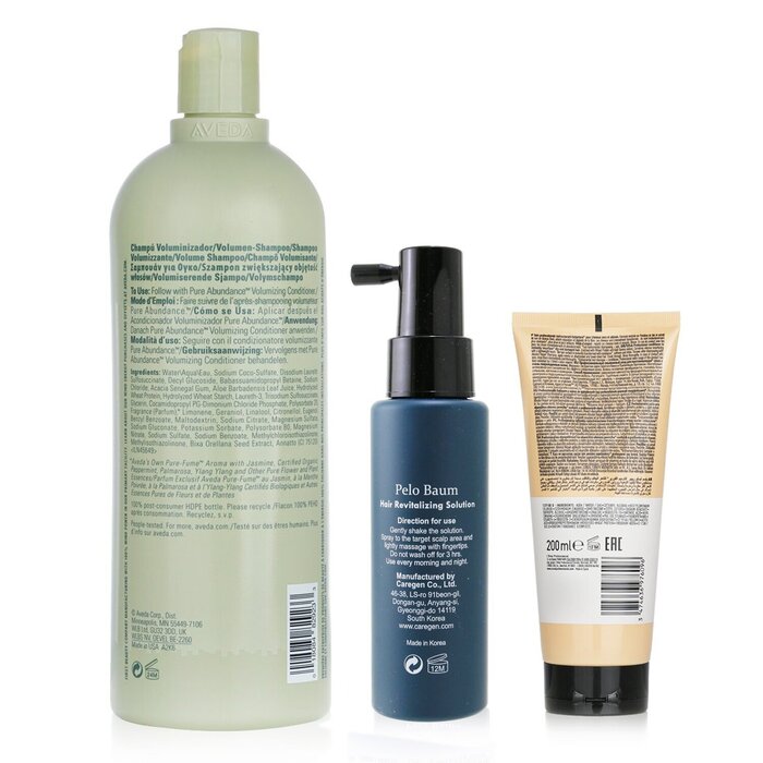 Pelo Baum Hair Revitalizing Solution 60ml + Aveda Volumizing Shampoo 1000ml + L'oreal Resurfacing Conditioner 200ml - 3pcs