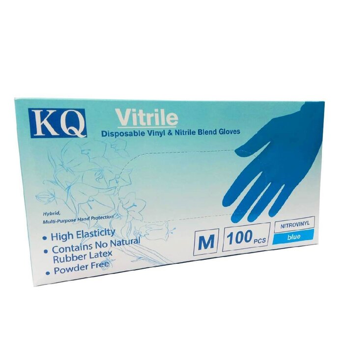 Kq - Vitrile Disposable Vinyl & Nitrile Blend Gloves -blue (m) - M