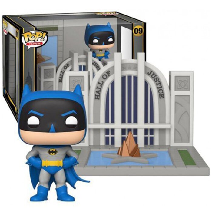 Pop Towns: Batman 80th - Hall Of Justice W/batman Toy Figures - 21x26x15cm