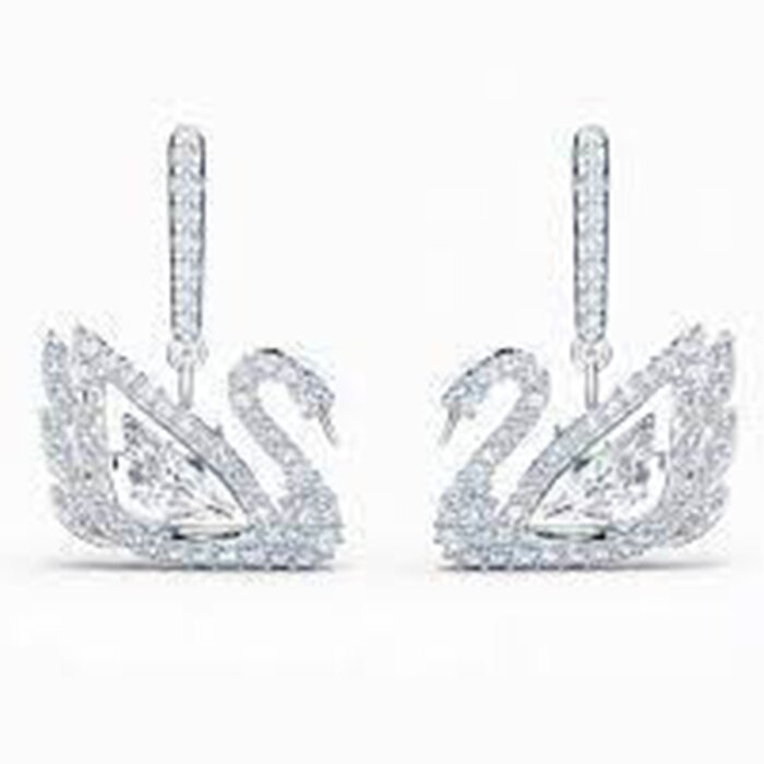 Dancing Swan Drop Earrings Swan 5514420 - White, Rhodium Plated - White