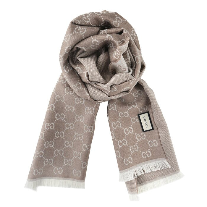 Half Gg Logo Wool Scarf 344994 - Taupe Beige