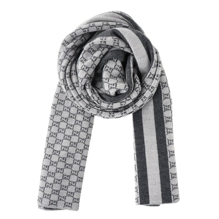 Wool Web Stripe Gg Guccissima Scarf 438253 - Grey