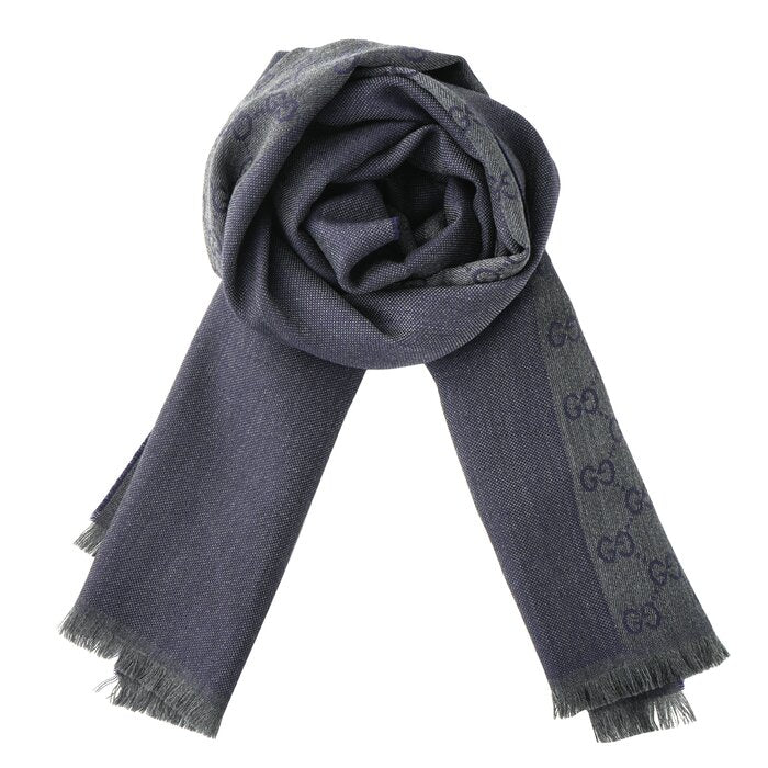 Half Gg Logo Wool Scarf 344994 - Black